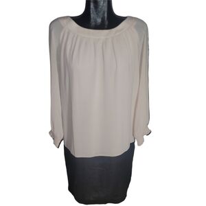 Hem and Thread Cream and Black Colorblock Long Sleeve Shift Dress Size L
